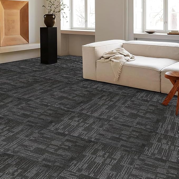 ALTRUISTIC Heavy Duty Commercial Carpet Tiles 24" x 24", 18 Pcs/72 sq ft (FlexLok tabs Included),Non-Slip Soft Square Carpet Floor Tile for Office Bedroom Living Room Kitchen Garage Gym (Grey)