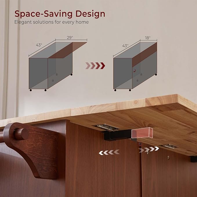 Lyromix Walnut 54" Rolling Kitchen Island Cart with Storage, Large Kitchen Cart with Folding Drop Leaf Breakfast Bar, Wood Island Table with 3 Drawers and Spice Rack & Towel Rack, Brown