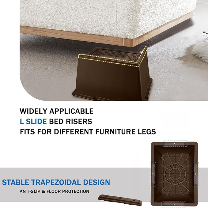 Bed Risers 5 Inch Heavy Duty,Oversized Couch Risers, Extra Wide Furniture Risers for Sofa Table Desk Headboard Chair Lifting,Rectangle Risering Blocks Support 6000 lbs(4 Pack Brown)
