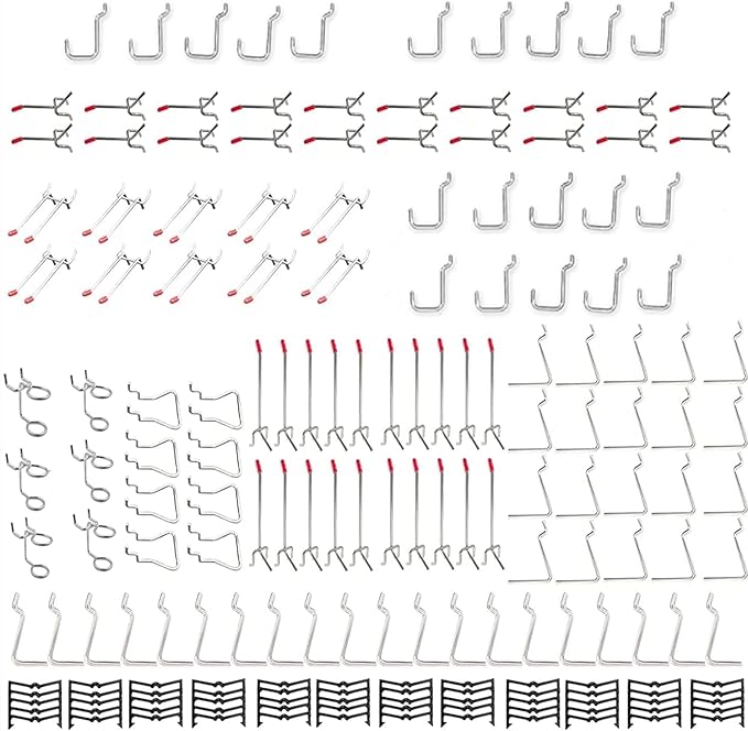 TORACK 184 PCS Pegboard Accessories, Pegboard Hooks Tool Organizer kit with Peg Locks, Metal Hooks for Pegboard Tool Storage System
