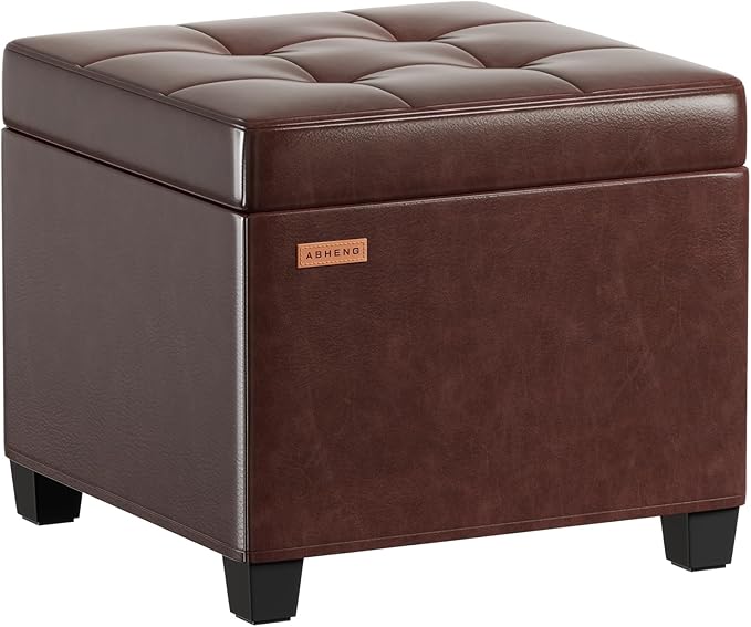 17.7 inches Synthetic Leather turfed Ottomans Cube with Storage, Metal-Framed Square Storage Ottoman Foot Rest Stool Holds 770 LB for Dorm Living Room Bedroom Brown UASND63R