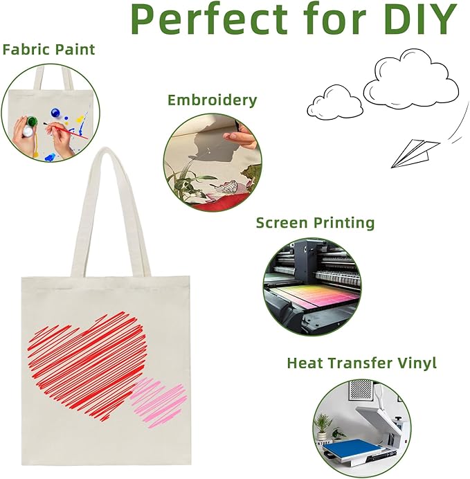 6 I 12 I 24 I 48 Pack Canvas Tote Bags,Reusable Blank Canvas for Shopping Bags,Grocery Bags,DIY Gift Bags