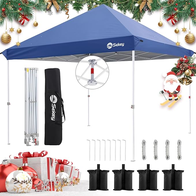 Sekey 10x10 Pop Up Canopy with One Push Setup-Easy Up Canopy with 99% UV Blocking - Instant Outdoor Sun Shade for Events, Parties, Camping- Commercial Gazebo with Weight Bags,Wind Proof&Waterproof