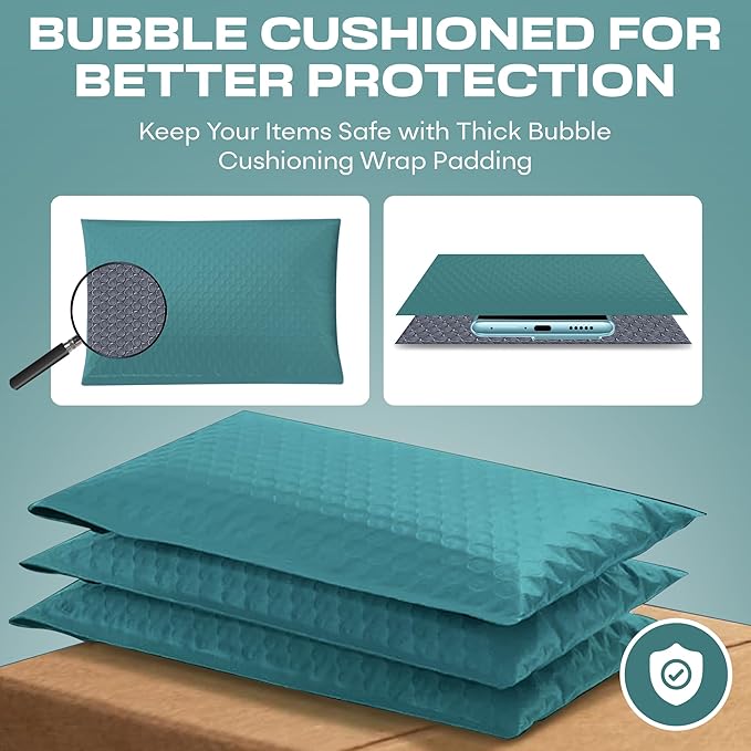 Green Small Poly Bubble Mailers 6x10 inch #0 | Self Seal Padded Envelopes | Cushioned Bubble Mailer | Usable Size 6x9 | WaterProof | Lightweight mailing Shipping Bags | 500 Pack Bulk