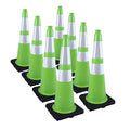 8 Pack 28 Inch Green PVC Traffic Cones Black Base Stable Flexible, Road Safety Construction Zone Crowd Control Safety Cones Outdoor Use (8, Green, 28 Inch)
