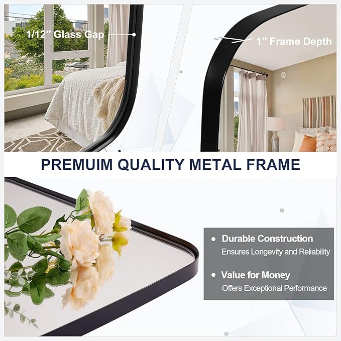 ANDY STAR Black Oblong Mirror, 36x40 Inch Black Oval Mirror for Bathroom with Stainless Steel Metal Frame, Wall Mouned for Bathroom, Living Room, Entryway