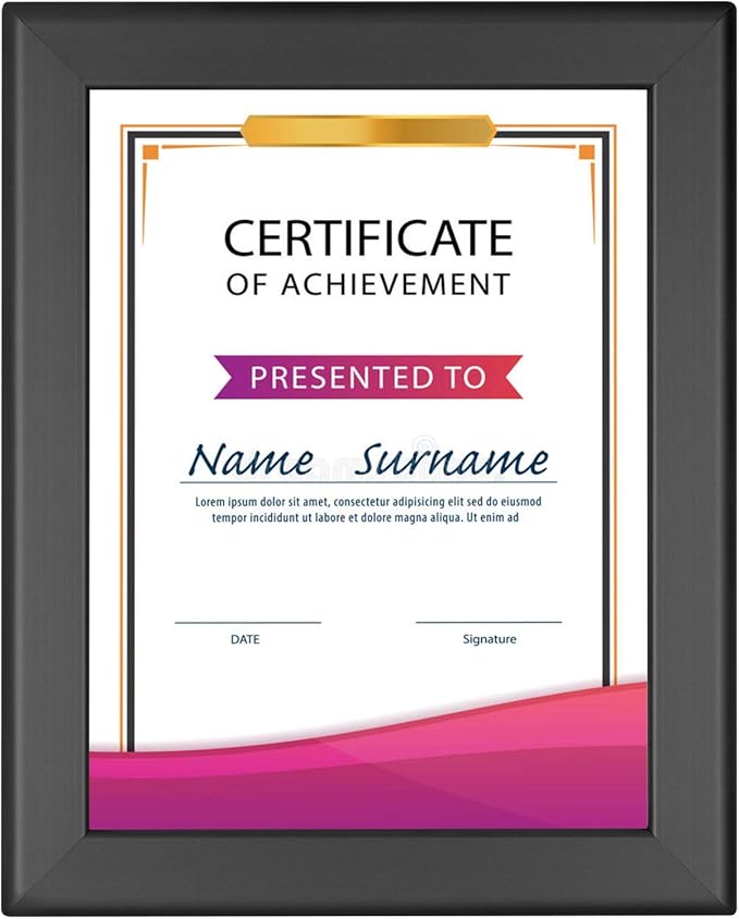 SnapeZo Certificate Frame 8.5x11, Black, 1.25 Inch Aluminum Profile, Front-Loading Snap Frame, Wall Mounting, Professional Series