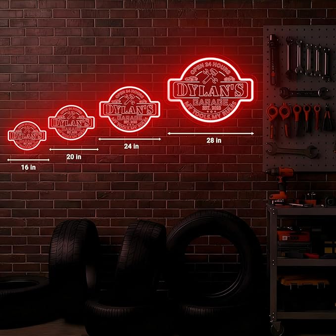 Custom Garage Neon Sign with Name, Personalized LED Garage Light for Men, Custom Home Garage Mechanic Shop Car Repair Man Cave Auto Workshop Wall Decor, Auto Workshop, Gift for Dad, Husband, Birthday