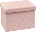 B FSOBEIIALEO Storage Ottoman Cube Small Sherpa Ottoman Foot Rest, Foldable Portable Boucle Ottomans, Faux Teddy Fur, Pink 16.5"x12.6"x12.6"