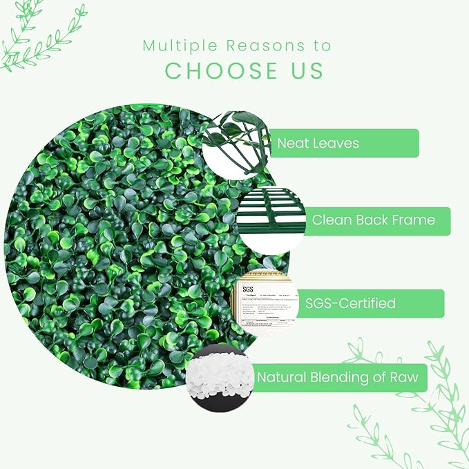 20''x20'' 24 Pieces (66.6 Sq.Ft) Artificial Hedge Boxwood Panels UV Protected Faux Topiary Grass Wall Panels Green Greenery Hedge Plants Backdrop for Indoor Outdoor Garden Backyard Patio