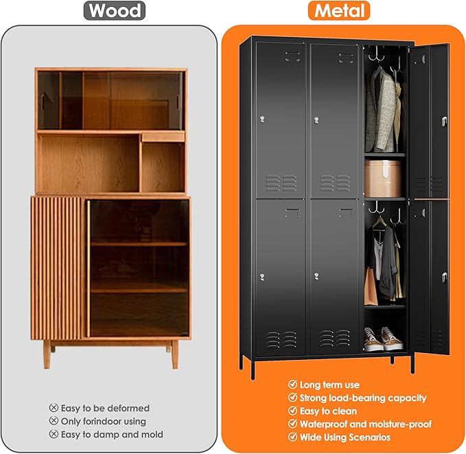 Aobabo Upgraded Metal Storage Locker for Employees, 6 Doors Metal Lockers Cabinet with Lock and Name Card Slot, Industrial Storage with 18 Hooks, for Office Gym, Assembly Required, Black