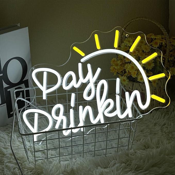 Day Drinking Neon Sign for wall decor, Bar Neon Sign Letter Neon Lights sign, USB Powered Drinking LED Sign with Dimmable Switch for Home Bar Man Cave Party Club Wall Decor