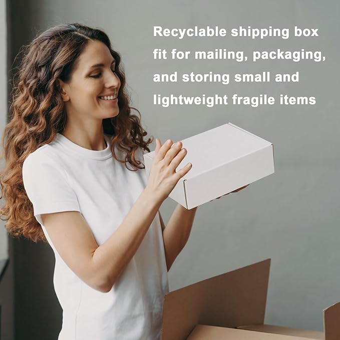 MEBRUDY 10x7x3 Inches Shipping Boxes Pack of 25, White Corrugated Cardboard Box for Mailing Packing Literature Mailer