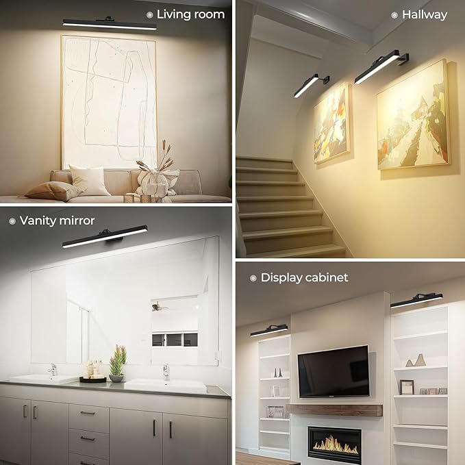 Picture Lights for Wall, Battery Operated Picture Light 24in Gallery Light for Paintings CCT Dimmable Recharging Battery Wall Light with Remote Control for Living Room Gallery Dartboard