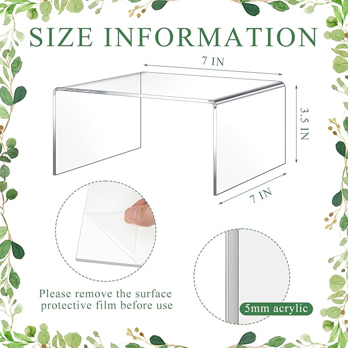 2 Pcs 7 x 7 Inch Large Acrylic Risers Display Stands 5 mm Thick Acrylic Shelf Riser Showcase for Collectibles Jewelry Cupcakes Food Figures Perfume Cabinet (Clear)
