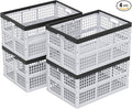 42 L Plastic Stackable Collapsible Storage Crate, 4-Pack Stacking Folding Storage Basket, Utility Crate Basket Containers