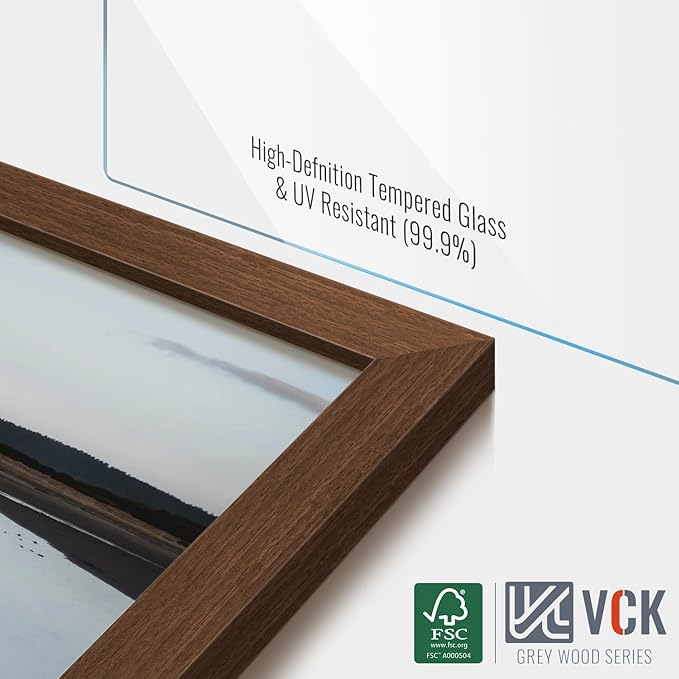VCK 12x18 Picture Frame 5 Pack - Brown, High-End Wood Poster Frames with Tempered Glass, Display 11x17 Photo with Mat or 12x18 without Mat, Art Gallery-Quality, Wall Hanging, Brown