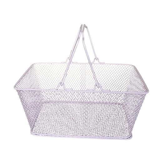 Shopping Basket Wire Portable Multipurpose Vegetables Fruit Storage with Handles for Garden Retail Store Pantry, Pink