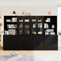 TUSY 71" H Bookshelf Bookcase with Doors, 3-Tier Modern Bookshelves with 3 Large Drawer, Display Bookcase with Glass Doors, Modern 5-Tier Curio Cabinet for Home Office, Dining Room (Black, ABBA)
