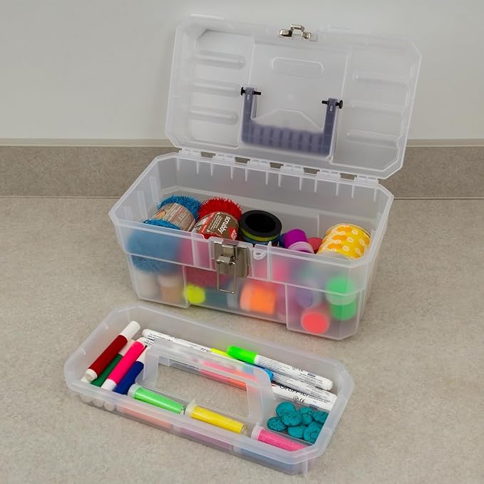 Akro-Mils 09514CFT ProBox 14-Inch Plastic Art Supply, Craft or Medical Storage Toolbox with Removable Tray, 14-Inch x 8-Inch x 8-Inch, Clear, 3-Pack