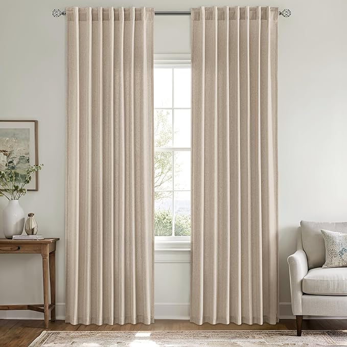 MIULEE Non-See-Through Privacy Linen Curtains 2 Panels, Light Filtering Window Curtains Farnhouse Textured Back Tab Semi Sheer Drapes for Bedroom Living Room, 52 x 84 Inches Long, Taupe