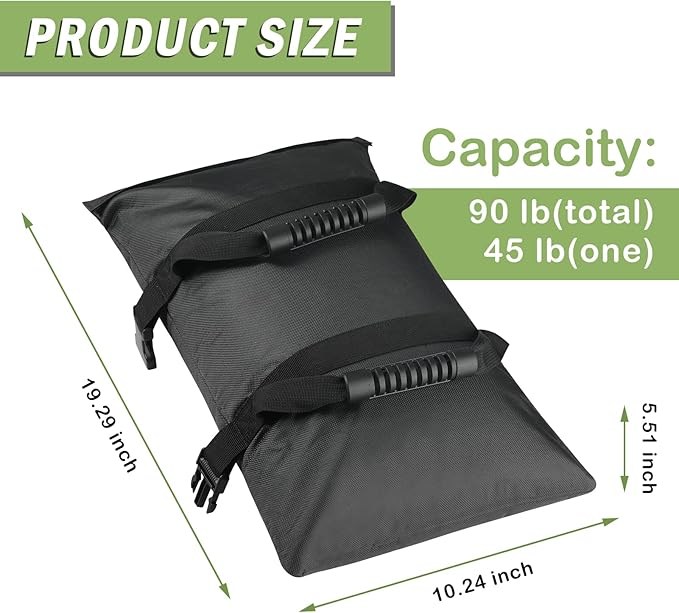 Esmorah Umbrella Base Weights Sand Bags, 2 Pack 45lbs Fillable Weight Bags to Hold Things Down, Black Weighted Base Sandbags for Outdoor Furniture Patio Cantilever Umbrellas Stand (Without Sand)