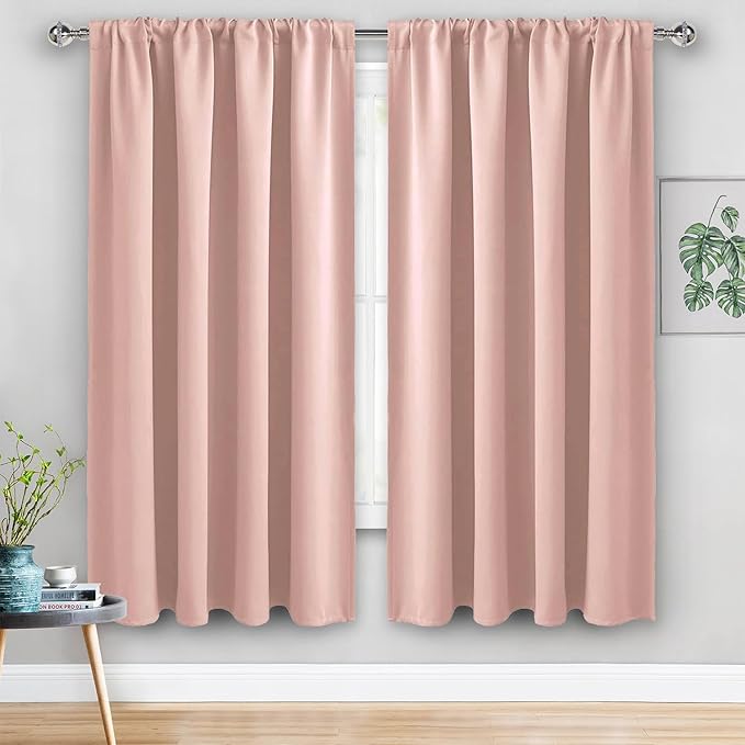 JIUZHEN Blackout Curtains for Bedroom - 60 Inch Wide Thermal Insulated Room Darkening Privacy Soundproof Curtains for Living Room, Set of 2 Panels with Tiebacks, 60 x 63 inches, Blush Pink
