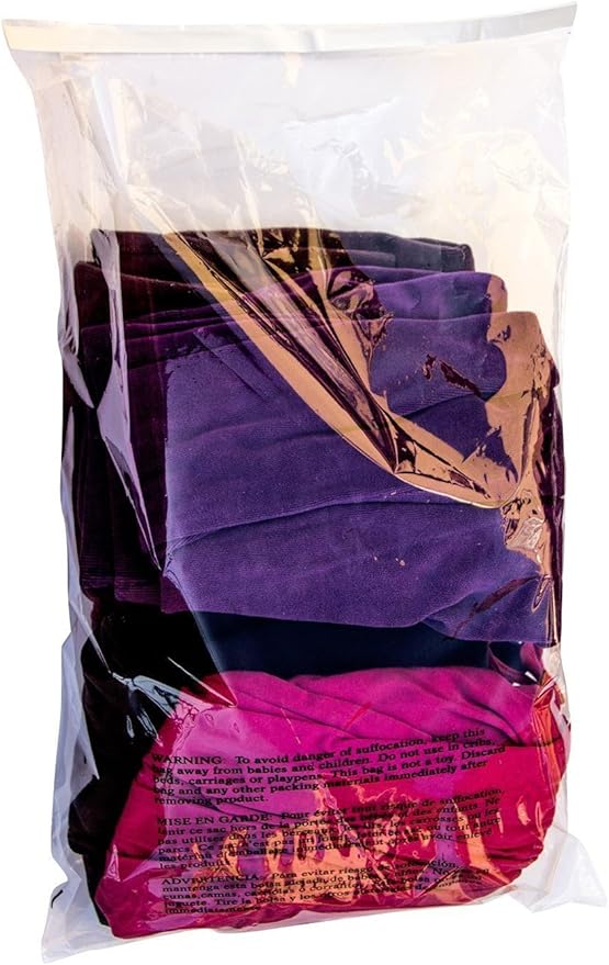 Poly Bags with Suffocation Warning 9x12", 11x14", 14x20" - Large Combo Pack of 300 (100 each size) - Clear Poly Bags by Retail Supply Co - Resealable