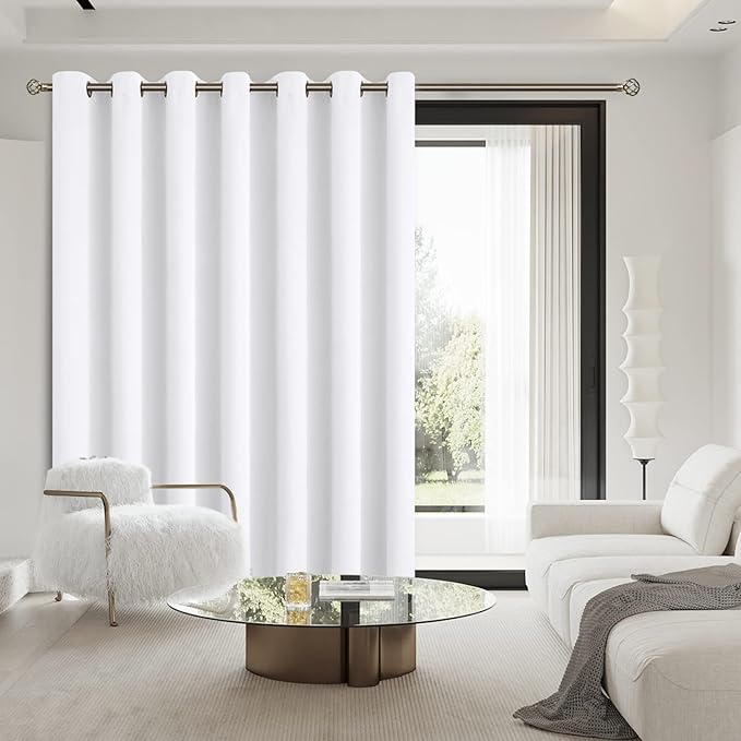 BGment Pure White Sliding Door Curtain 108 Inch Long - Wide Room Darkening Room Divider Curtain for Bedroom Privacy Themral Insulated Grommet Separator Drape, 1 Panel, 100 X 108