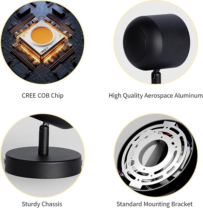 Aisilan Black 7W Dimmable Modern Wall Sconce Fixture LED Adjustable Wall Spotlight Aluminum Bedside Reading Lighting Warm White 3000K