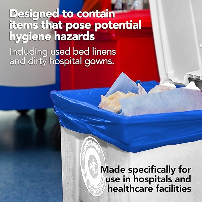 RESILIA Heavy Duty Soiled Linen Bags - Hospital Waste Disposal, Laundry Bag, Trash Liner, Sanitary Storage, OSHA Approved, Dark Blue, 33 Gallon, 29" W x 43" L, 1 Mil, 0.001 Inch, 25 Bags, Made in USA