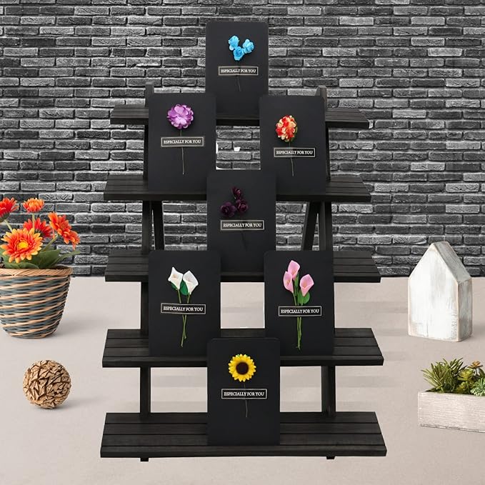 101pcs 5-Tier Wood Earring Display Stand, Retail Display Riser Earring, Ring Holder Stand, Removable Countertop Small Merchandise Display Stand with 100 Pcs Earring Card (Brown color)