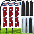 Buryeah 3 Sets Now Open Feather Flag Pole Kit for Business Advertising 7 ft Open Flag Banner Sign with Pole Kit Ground Stake and Portable Bag for Outside Ground (White and Blue)