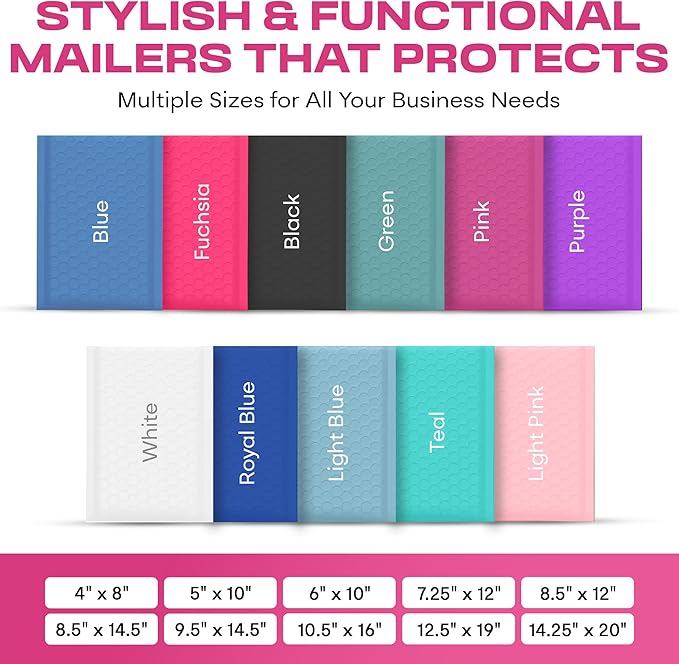 Hot Pink Small Bubble Mailers 4x8 Inch #000 | Thick Padded Poly Bubble Mailer Envelopes | 1000 Pack Bulk | Trading Card Sports Card Shipping