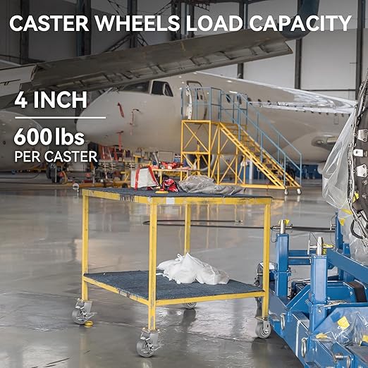 4'' × 2'' Caster Wheel, Heavy Duty Industrial Caster, Rubber Wheels with Roller Bearing, Load 600lbs per Casters for Cart Dolly Toolbox Trolley (1 Rigid)