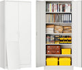 BESFUR Metal Storage Cabinet with 5 Adjustable Shelves and 2 Lockable Doors, 71" White Garage Metal Cabinet, Locking Cabinet for Office, School, Garage