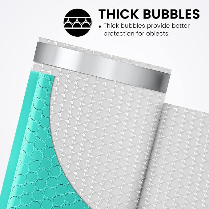 Fuxury Small Bubble Mailers 4x8 Inch 500 Pack, Teal Bubble Mailer, Self Seal Padded Envelopes Gifts Mailing Envelopes Bubble Padded for Shipping, Small Business Bulk