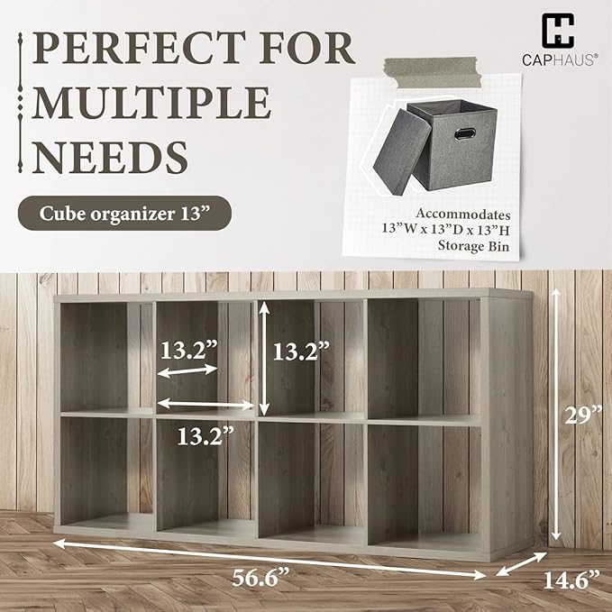 Fencer Wire 13-Inch Cube Storage Organizer Shelf, with Extra Thick Exterior Edge, Room Open Storage Shelf Divider, Bookcase, 6-Cube / 8-Cube / 9-Cube, Colors Available in Rustic Grey Oak and White