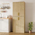 71" Tall Pantry Cabinet with 4 Doors, Kitchen Pantry Storage Cabinet, Freestanding Larder Cupboard, Utility Kitchen Hutch with Gold Handles for Dining Room, Bathroom, Natural