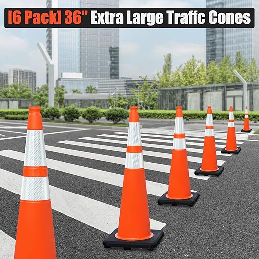 Fluorescent Orange/Green PVC Traffic Cones, Heavy Black Base Parking Lot Cone Structurally Stable Weatherproof Road Construction Safety Cones (8, Orange, 36" Extra Large)