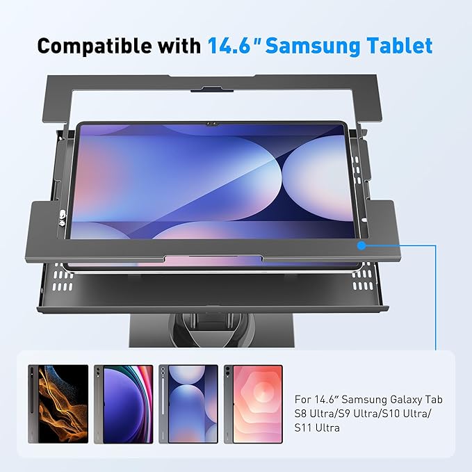 AboveTEK Tablet Floor Stand, Anti-Theft Kiosk Stand, Height Adjustable Tablet Stand Floor with Locking System, for 14.6" Samsung Galaxy Tab S8 Ultra, S9 Ultra, S10 Ultra, S11 Ultra, for Retail & POS
