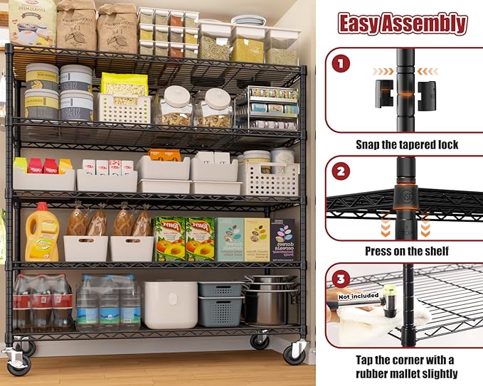 PrimeZone 3 Packs 48" W x 24" D x 81" H Heavy Duty Wire Storage Shelves with Wheels, 5 Tier Adjustable NSF Certified Garage Shelving Unit, Rolling Metal Organizer Shelf Rack for Warehouse, Pantry