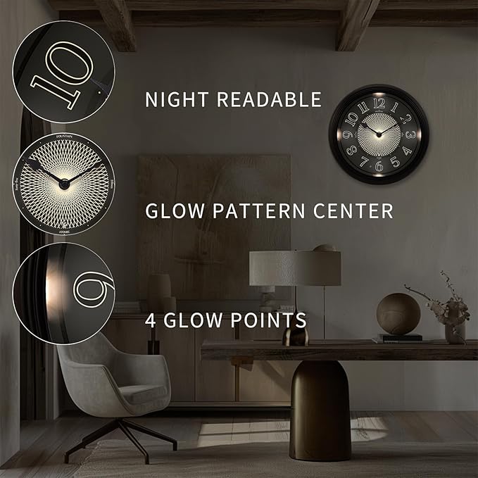 12.6" Galaxy Luminous Atomic Wall Clock for Bedroom,Illuminated Night Light Wall Clock with Smart Sensor to Turn On/Off LED Light, Oil Rubbed Bronze Black,Housewarming Gifts