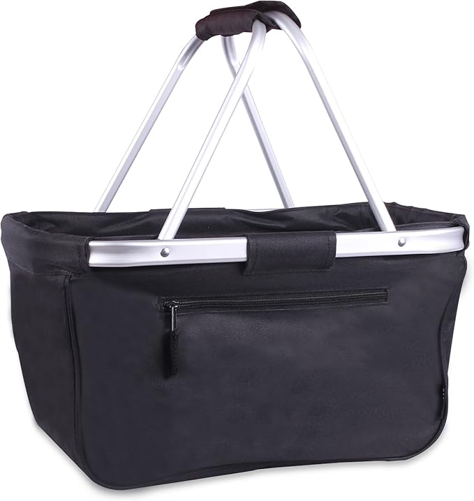 Picnic Basket, SIYUAN Collapsible Shopping Basket 24L Portable Grocery Basket with 2 Handles Reusable Folding Market Basket Leak-Proof Laundry Basket for Travel, Black