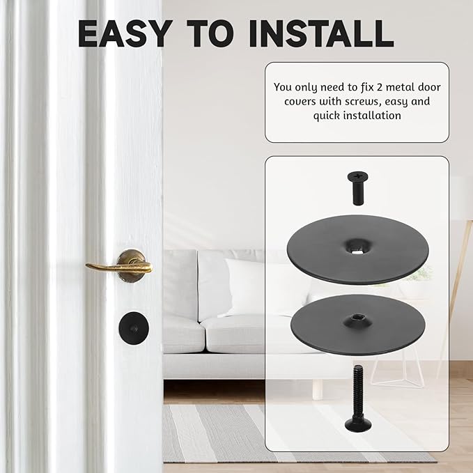 2 Sets Door Hole Cover Plate, Door Knob Cover Plate 2-5/8" Diameter Black Door Knob Covers Door Hole Filler Plate for Home Security (2, Black)