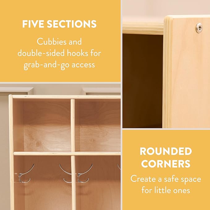 Sleekline 5-Section Toddler-Sized Coat Locker, Kids Furniture, Natural