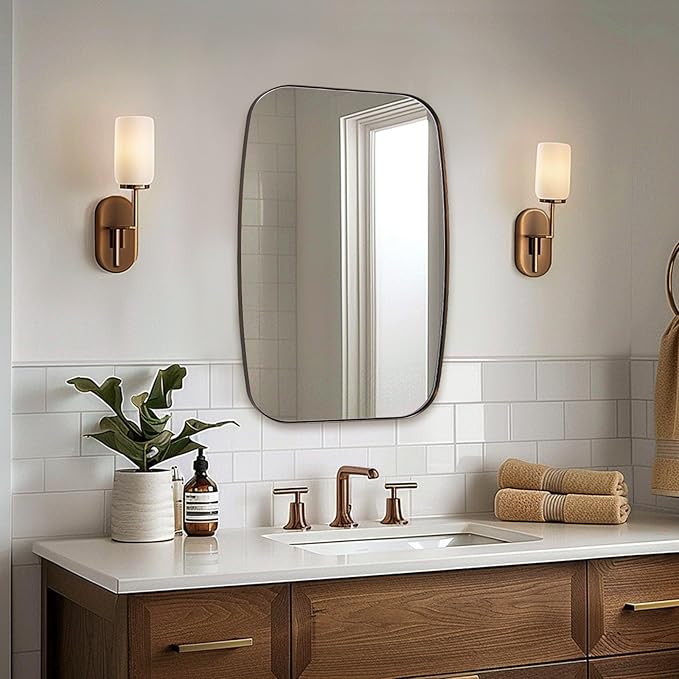 ANDY STAR Brushed Bronze Bathroom Mirror, 22x30 Oblong Mirror with Stainless Steel Metal Frame, Oval Vanity Mirror for Over Sink, Modern Anti Rust Wall Mounted