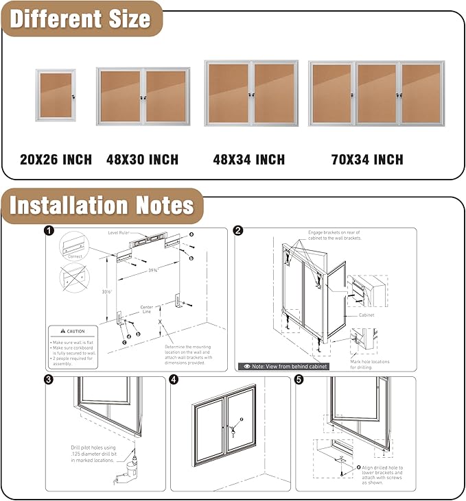 Mifuro 48"x30" Enclosed Bulletin Board, Outdoor Lockable Weather-Resistant Aluminum Cork Noticeboard for School & Office, Silver Frame w/Cork