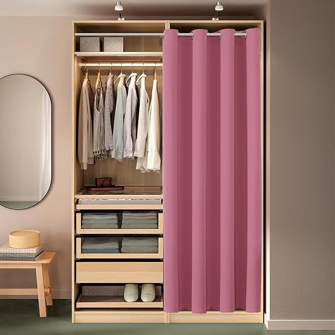 ChrisDowa Blackout Door Curtains for Doorway Privacy, Grommet Closet Curtains for Bedroom Closet Door, Thermal Insulated Temporary Doorway Cover Room Divider Drapes (1 Panel, Pink, 34 x 80 Inch)