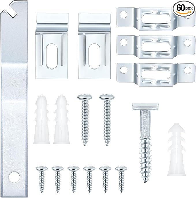 60 Set Frame Lock Security Hanging Kits T-Screw Security Artwork Picture Hangers with T-Head Screws and 1 Hanging Clamp Wrenches for Museums Art Galleries Hotels, Supports up to 15 Pounds